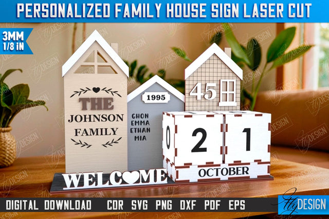 Perpetual Calendar Laser Cut | Desktop Family Calendar | Family Sign | Never Ending Calendar | CNC File SVG Fly Design 