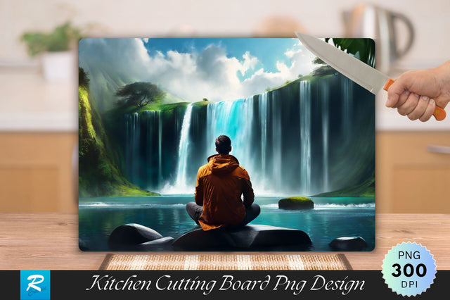 Person Sitting Under a Waterfall Cutting Board Sublimation Regulrcrative 