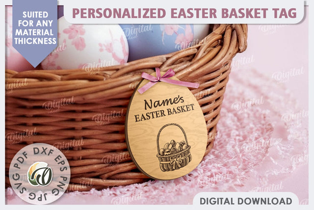 Personalised Easter Basket Tag Laser Cut. Easter Egg SVG Design SVG Evgenyia Guschina 