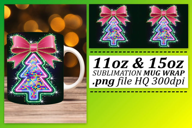 personalize your gifts! , Unique mug wrap templates, Neon Xmas Sublimation afrosvg 