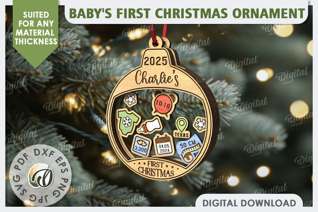Personalized Baby First Christmas Ornament Laser Cut SVG Evgenyia Guschina 