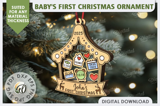 Personalized Baby First Christmas Ornament Laser Cut SVG Evgenyia Guschina 
