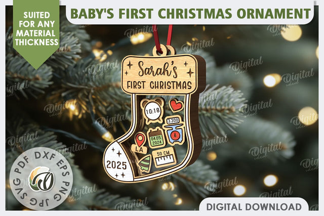 Personalized Baby First Christmas Ornament Laser Cut SVG Evgenyia Guschina 