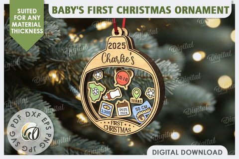 Personalized Baby First Christmas Ornaments Laser Cut Bundle SVG Evgenyia Guschina 