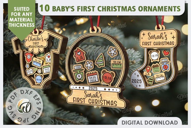 Personalized Baby First Christmas Ornaments Laser Cut Bundle SVG Evgenyia Guschina 