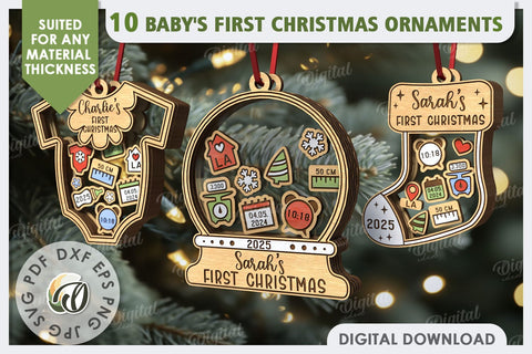 Personalized Baby First Christmas Ornaments Laser Cut Bundle SVG Evgenyia Guschina 