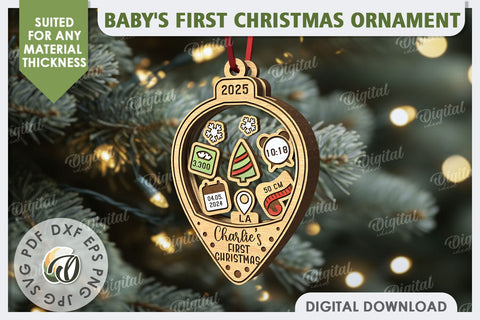 Personalized Baby First Christmas Ornaments Laser Cut Bundle SVG Evgenyia Guschina 