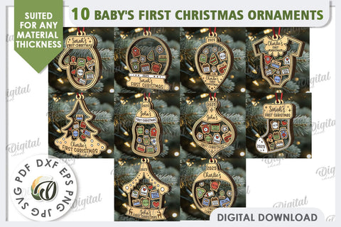 Personalized Baby First Christmas Ornaments Laser Cut Bundle SVG Evgenyia Guschina 
