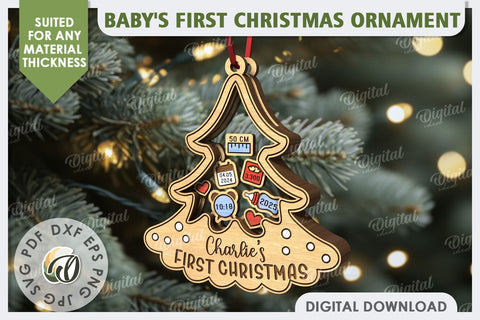 Personalized Baby First Christmas Ornaments Laser Cut Bundle SVG Evgenyia Guschina 