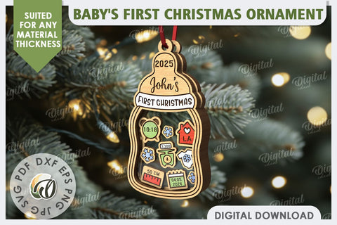 Personalized Baby First Christmas Ornaments Laser Cut Bundle SVG Evgenyia Guschina 