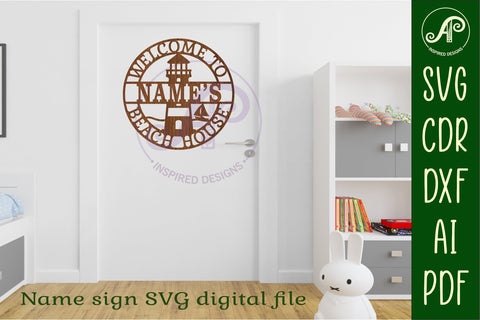 Personalized Beach House Sign SVG Lighthouse Name sign SVG APInspireddesigns 