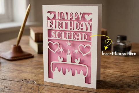 Personalized Birthday Card Papercut Cricut Project SVG zafrans studio 
