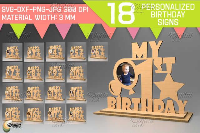 Personalized Birthday Sign Bundle. Number Laser Cut SVG Evgenyia Guschina 