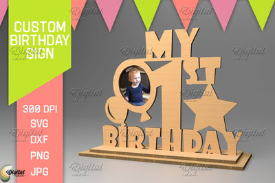Personalized Birthday Sign. Photo Frame Laser Cut SVG Evgenyia Guschina 