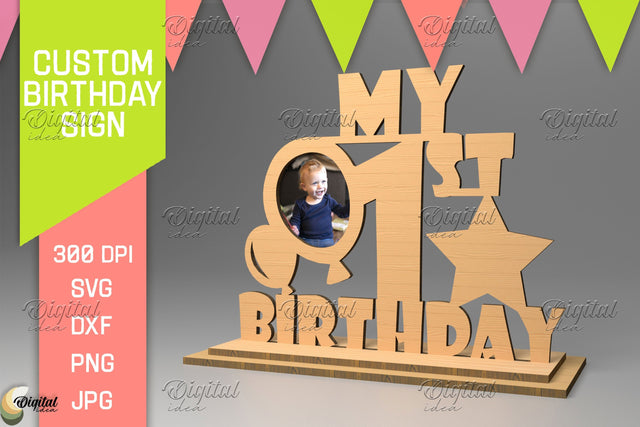 Personalized Birthday Sign. Photo Frame Laser Cut SVG Evgenyia Guschina 