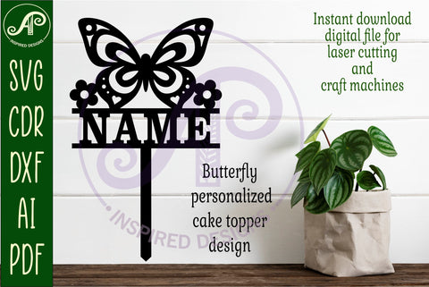 Personalized butterfly cake topper SVG laser cut SVG APInspireddesigns 