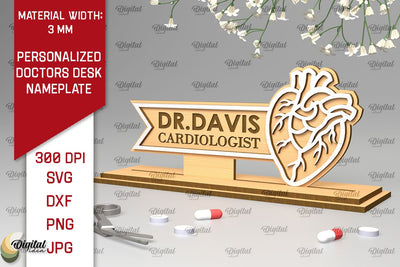 Personalized Cardiologist Doctors Desk Nameplate Laser Cut SVG Evgenyia Guschina 