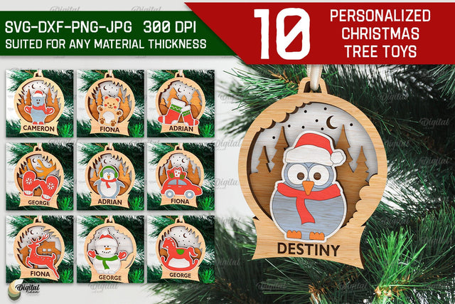 Personalized Christmas Tree Toys Laser Cut Bundle. Xmas SVG SVG Evgenyia Guschina 