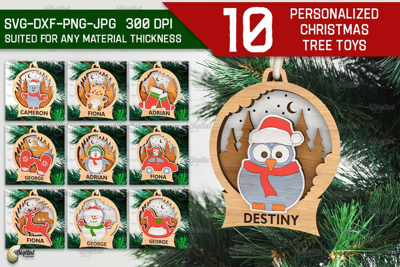 Personalized Christmas Tree Toys Laser Cut Bundle. Xmas SVG SVG Evgenyia Guschina 