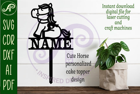 Personalized Cute Horse cake topper SVG laser cut SVG APInspireddesigns 
