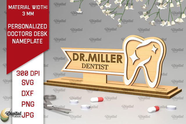 Personalized Dentist Doctors Desk Nameplate Laser Cut SVG Evgenyia Guschina 