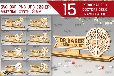 Personalized doctors desk nameplate Laser Cut Bundle SVG Evgenyia Guschina 