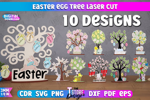 Personalized Easter Egg Tree Bundle | Easter Wooden Decor | Home Décor | CNC Files SVG The T Store Design 
