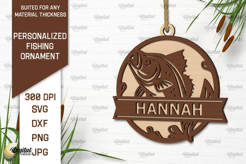 Personalized Fishing Ornament Laser Cut. Fishing Decor SVG SVG Evgenyia Guschina 