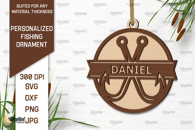 Personalized Fishing Ornament Laser Cut. Fishing Decor SVG SVG Evgenyia Guschina 