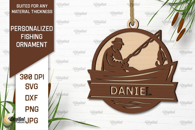 Personalized Fishing Ornament Laser Cut. Fishing Decor SVG SVG Evgenyia Guschina 