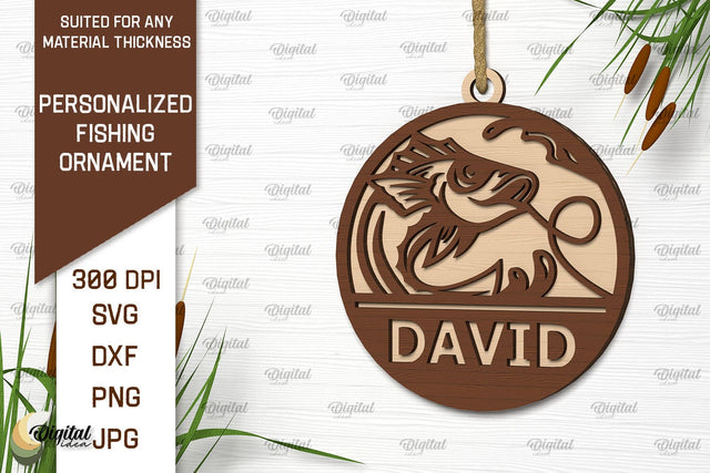 Personalized Fishing Ornament Laser Cut. Fishing Decor SVG SVG Evgenyia Guschina 