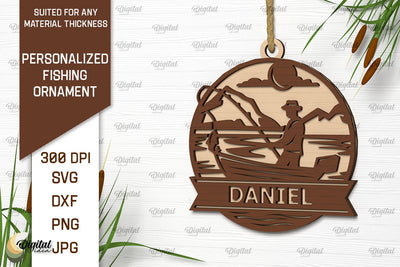 Personalized Fishing Ornament Laser Cut. Fishing Decor SVG SVG Evgenyia Guschina 
