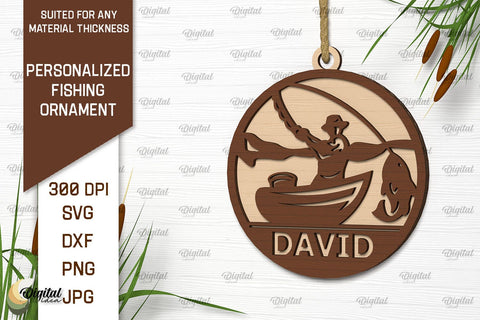 Personalized Fishing Ornament Laser Cut. Fishing Decor SVG SVG Evgenyia Guschina 