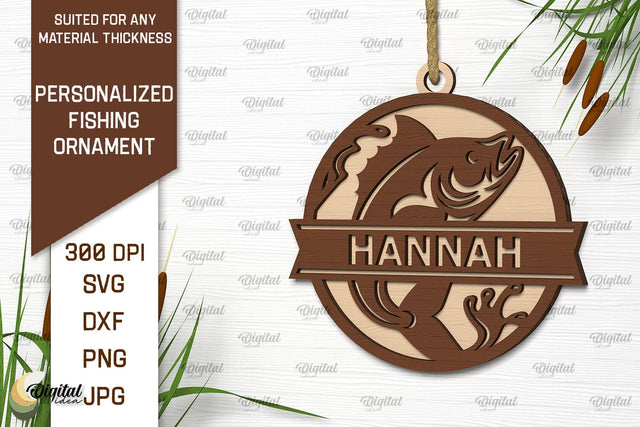 Personalized Fishing Ornament Laser Cut. Fishing Decor SVG SVG Evgenyia Guschina 