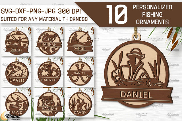 Personalized Fishing Ornaments Laser Cut Bundle. Fishing SVG SVG Evgenyia Guschina 