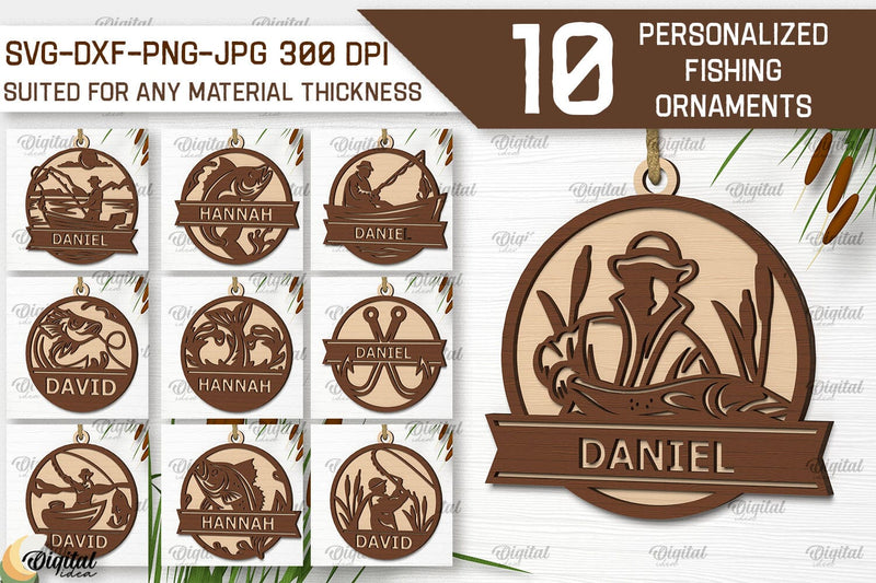 Personalized Fishing Ornaments Laser Cut Bundle. Fishing SVG SVG Evgenyia Guschina 