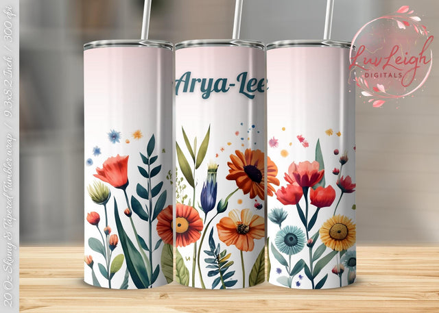 Personalized Floral Tumbler wrap png Sublimation Luvleigh Digitals 