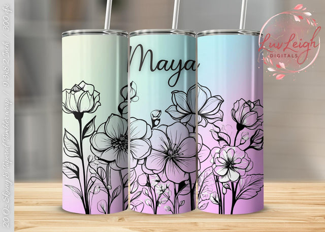 Personalized Floral Tumbler wrap png Sublimation Luvleigh Digitals 