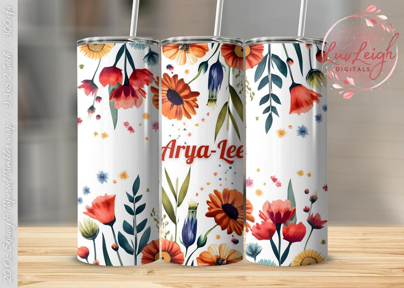 Personalized Flowers Tumbler wrap png Sublimation Luvleigh Digitals 