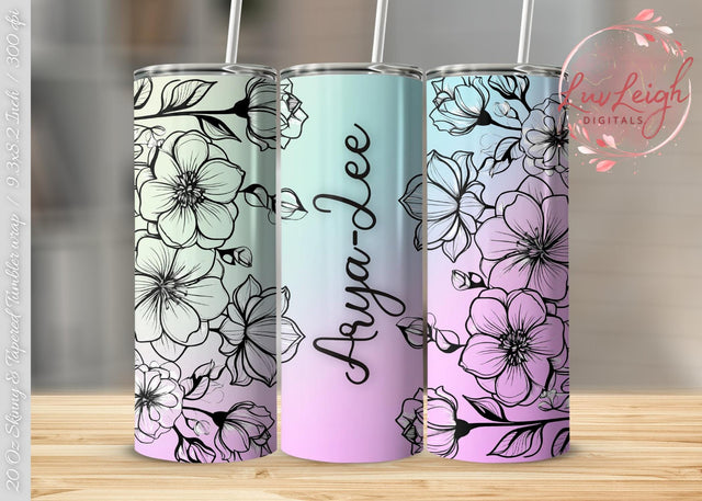 Personalized Flowers Tumbler wrap png Sublimation Luvleigh Digitals 
