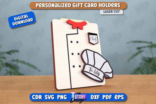 Personalized Gift Card Holder Laser Cut | Gift Idea | Chef Uniform Greeting Card | CNC File SVG The T Store Design 