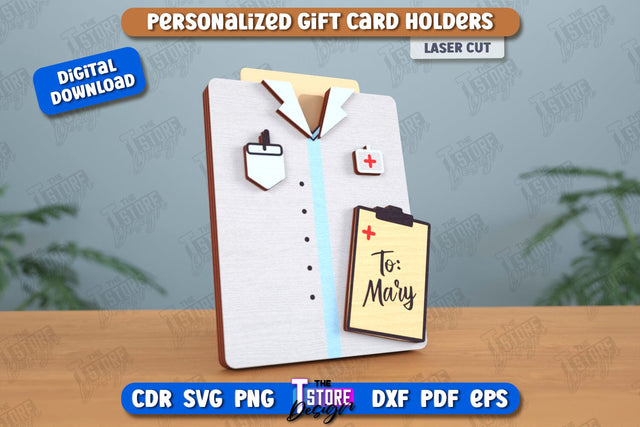 Personalized Gift Card Holder Laser Cut | Gift Idea | Doctor Uniform Greeting Card | CNC File SVG The T Store Design 