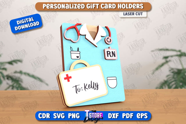 Personalized Gift Card Holder Laser Cut | Gift Idea | Nurse Uniform Greeting Card | CNC File SVG The T Store Design 