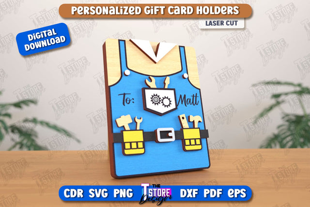 Personalized Gift Card Holder Laser Cut | Gift Idea | Repairman Uniform Greeting Card | CNC File SVG The T Store Design 