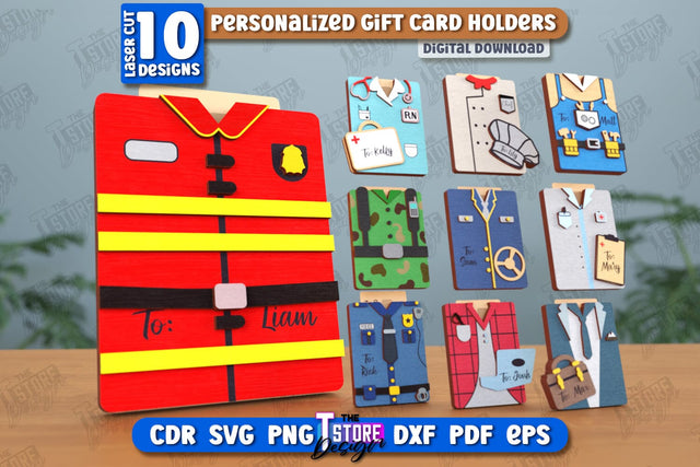 Personalized Gift Cards Holder Laser Cut Bundle | Gift Idea | Uniform Greeting Cards | CNC Files SVG The T Store Design 