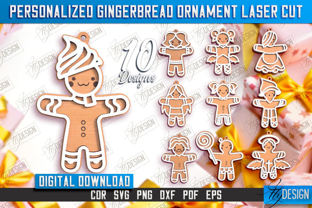 Personalized Gingerbread Ornament Bundle | Holiday Décor | Gingerbread Man | Christmas Tree Toy | CNC Files SVG Fly Design 