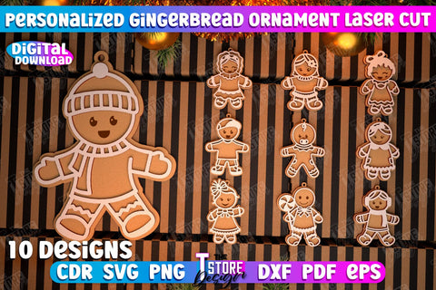 Personalized Gingerbread Ornament Bundle | Holiday Décor | Gingerbread Man | Christmas Tree Toy | CNC Files SVG The T Store Design 