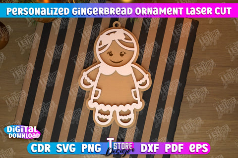 Personalized Gingerbread Ornament Bundle | Holiday Décor | Gingerbread Man | Christmas Tree Toy | CNC Files SVG The T Store Design 