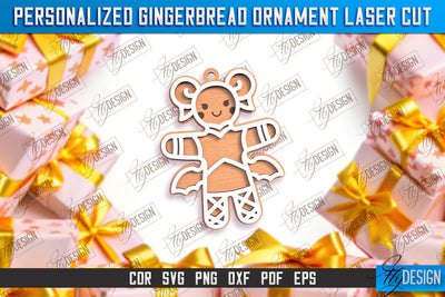 Personalized Gingerbread Ornament | Holiday Décor | Gingerbread Man | Christmas Tree Toy | CNC File SVG Fly Design 
