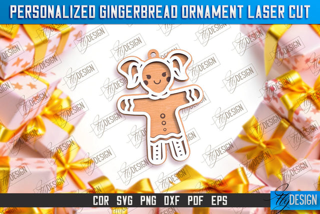 Personalized Gingerbread Ornament | Holiday Décor | Gingerbread Man | Christmas Tree Toy | CNC File SVG Fly Design 